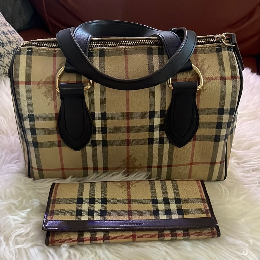 Burberry Tan and Black Satchel